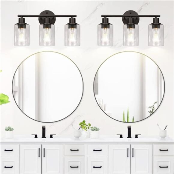 3-Light Bathroom Light Fixtures, Black Modern Vanity Lights with Clear Glass - Picture 5 of 7